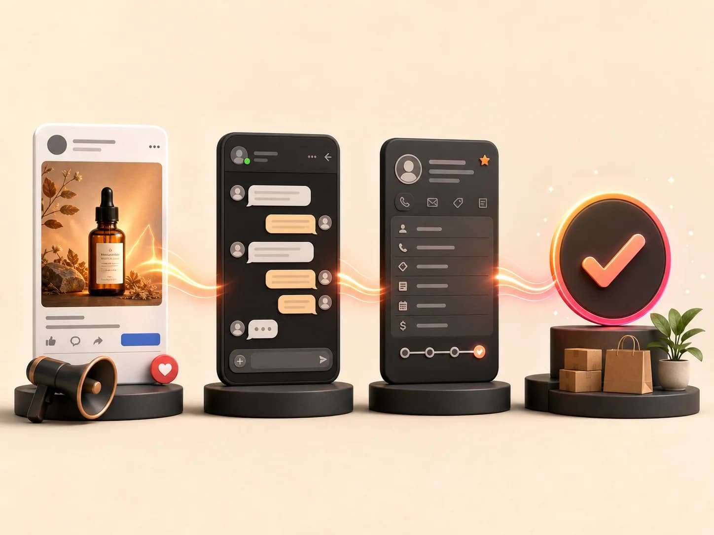 ภาพการเชื่อมโฆษณาเข้าสู่แชต CRM และการปิดการขาย