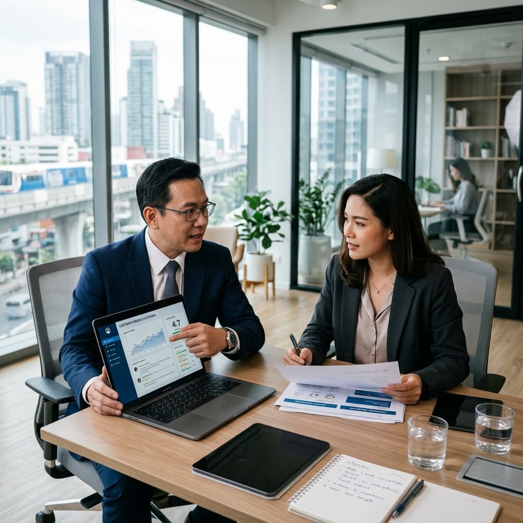 ลูกค้าและทีมกำลังทบทวนผลลัพธ์เพื่อพัฒนาการ Conversion